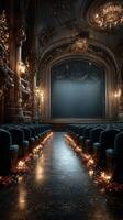 Elegant theater interior with soft lighting and ornate decor creates a magical atmosphere for performances photo