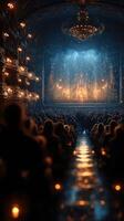 Majestic theater performance captivates audience with stunning lights and ornate decorations during evening show photo