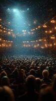 Dramatic performance in an ornate theater captivates a large audience during an evening show photo