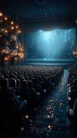 Live performance captivates audience in a historic theater illuminated by soft lights at night photo