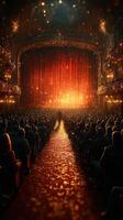 Spectacular theater performance set against a radiant curtain and captivated audience during an evening show photo