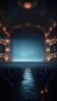 Audience gathers in a beautifully decorated theater to enjoy a winter performance during the holiday season photo