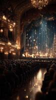 Elegant theater audience enjoying a performance under ambient lighting during a special evening event photo