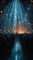 Gathered audience experiences luminous atmosphere during captivating performance in a grand hall photo