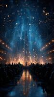 Enchanting holiday concert with a grand Christmas tree under dazzling lights photo