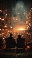 Evening celebration with candles and a Christmas tree in a theater full of people enjoying a special performance photo