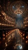 Elegant theater interior adorned with holiday lights and candles during a winter evening performance photo