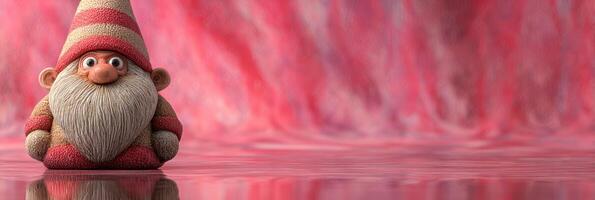 Cheerful gnome figurine stands against a vibrant pink background reflecting joy and creativity in a whimsical setting photo