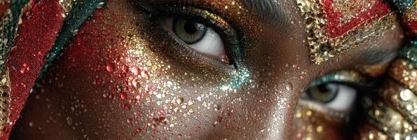 Creative portrait featuring vibrant makeup and intricate details reflecting cultural artistry and expression photo