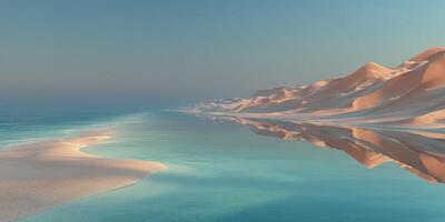 Serene coastal landscape with soft sand dunes and tranquil waters at sunrise photo