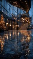 Elegant evening reflections at a beautifully designed building during winter season photo