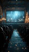 Audience enjoying a captivating performance in a beautifully decorated theater during the holiday season photo