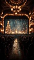 Audience enjoys festive performance in grand theatre adorned with holiday decorations photo