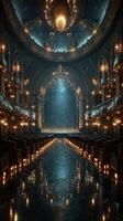 Elegant theater interior with golden decorations and candlelit ambiance during a quiet evening performance photo