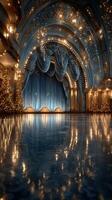 Elegant theater interior with festive decorations and sparkling lights during winter season evening photo