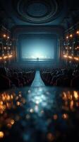 emocionante actuación en un grandioso teatro con un vibrante audiencia acecho el etapa luces desvanecerse foto