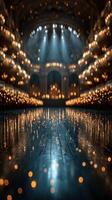 Grand theater interior with warm lights and polished floor creating an inviting atmosphere for a performance photo