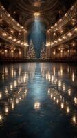 Elegant theater interior with festive lights and a serene atmosphere during the holiday season photo