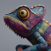 Colorful chameleon sculpture displaying intricate patterns and textures in an art studio setting photo