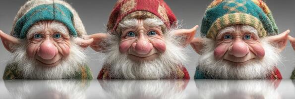 Charming gnome figurines with distinct characters displayed in a studio setting during daylight hours photo