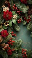 Festive holiday decorations featuring vibrant flowers and greenery arranged in a beautiful winter display photo