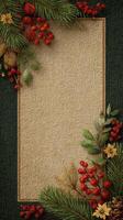 Holiday-themed decorative border with greenery and berries for seasonal greetings or invitations photo