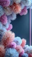 Colorful abstract floral composition with pastel hues and neon accents in a modern art style photo