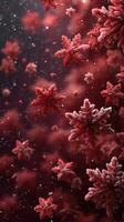 Vibrant red snowflakes cascading through a dark, enchanting background during a wintry scene photo