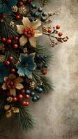 Floral arrangement featuring vibrant blue, red, and gold elements on a textured background for seasonal decor photo