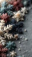 Beautifully crafted snowflakes arranged aesthetically on a textured surface during winter season photo