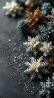 Winter decorations featuring intricate snowflake designs on a textured surface with sparkling accents in a cozy setting photo
