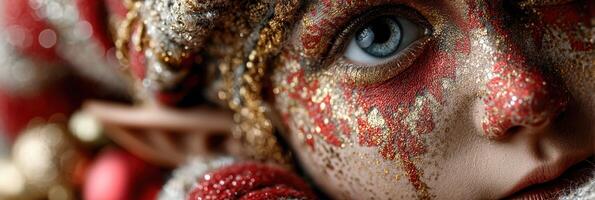Intricate details of a festive mask showcasing sparkling colors and craftsmanship during a holiday celebration photo