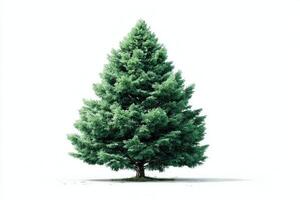 Lush green pine tree standing tall in bright natural light against a plain background photo