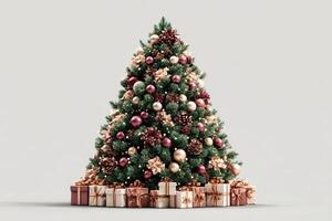 Beautifully decorated Christmas tree with presents displayed in elegant colors and ornaments during the holiday season photo