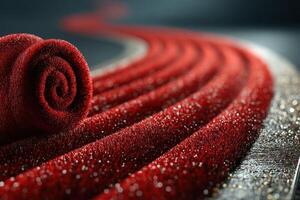 Red carpet elegantly coils along a path adorned with glimmering details at a formal event location photo