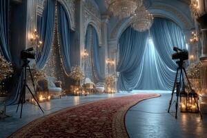 Elegant ballroom with ornate decor and soft lighting perfect for a grand event or celebration photo