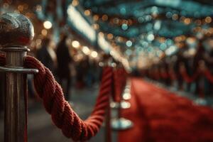 Red carpet event at night with sparkling lights and elegant atmosphere showcasing glamour in a festive setting photo