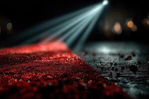 Red carpet event taking place in a dimly lit venue with focused beam of light illuminating the glamorous setting photo