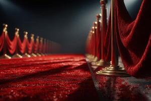 Red carpet event setting with polished ropes creating an elegant atmosphere for a glamorous evening photo