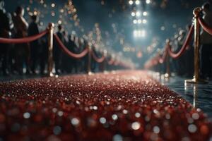 Excitement builds on the red carpet at a glamorous evening event with a crowd in attendance photo
