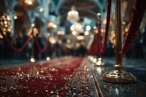 Red carpet event at a luxurious venue during an evening celebration with elegant decor and guests arriving photo