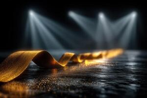 Light reflects off shimmering ribbon on stage during dramatic performance at night photo