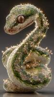 Realistic glass sculpture of a coiled snake with glowing accents showcasing intricate details photo