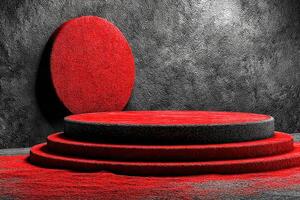 Red circular platform and background design in an artistic setting for presentations or events photo