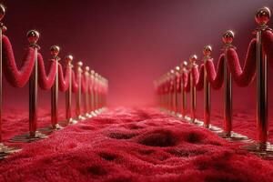 Elegant red carpet with velvet ropes setting the stage for a glamorous event at a luxurious venue photo