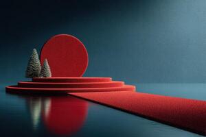 Creative minimalism with red textures and geometric shapes in a serene setting at twilight photo