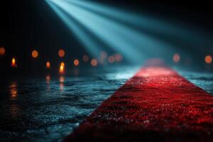 Red carpet event showcases elegant decor and spotlight in an intimate venue during an evening gathering photo
