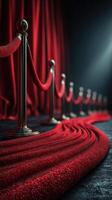 Rich red carpet leading to velvet curtains in an elegant venue for special events during evening gatherings photo