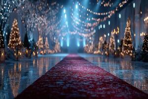 Winter wonderland event with sparkling lights and festive decorations at an elegant venue photo