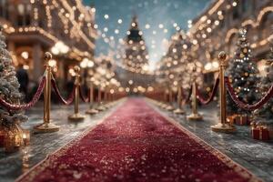 Elegant holiday walkway adorned with festive decorations during nighttime festivities in a vibrant city square photo